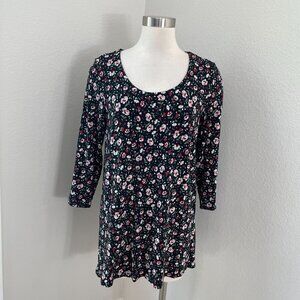 J Jill Wearever Womens Medium Tall Floral Tunic Top 3/4 Sleeve Stretch Shirt